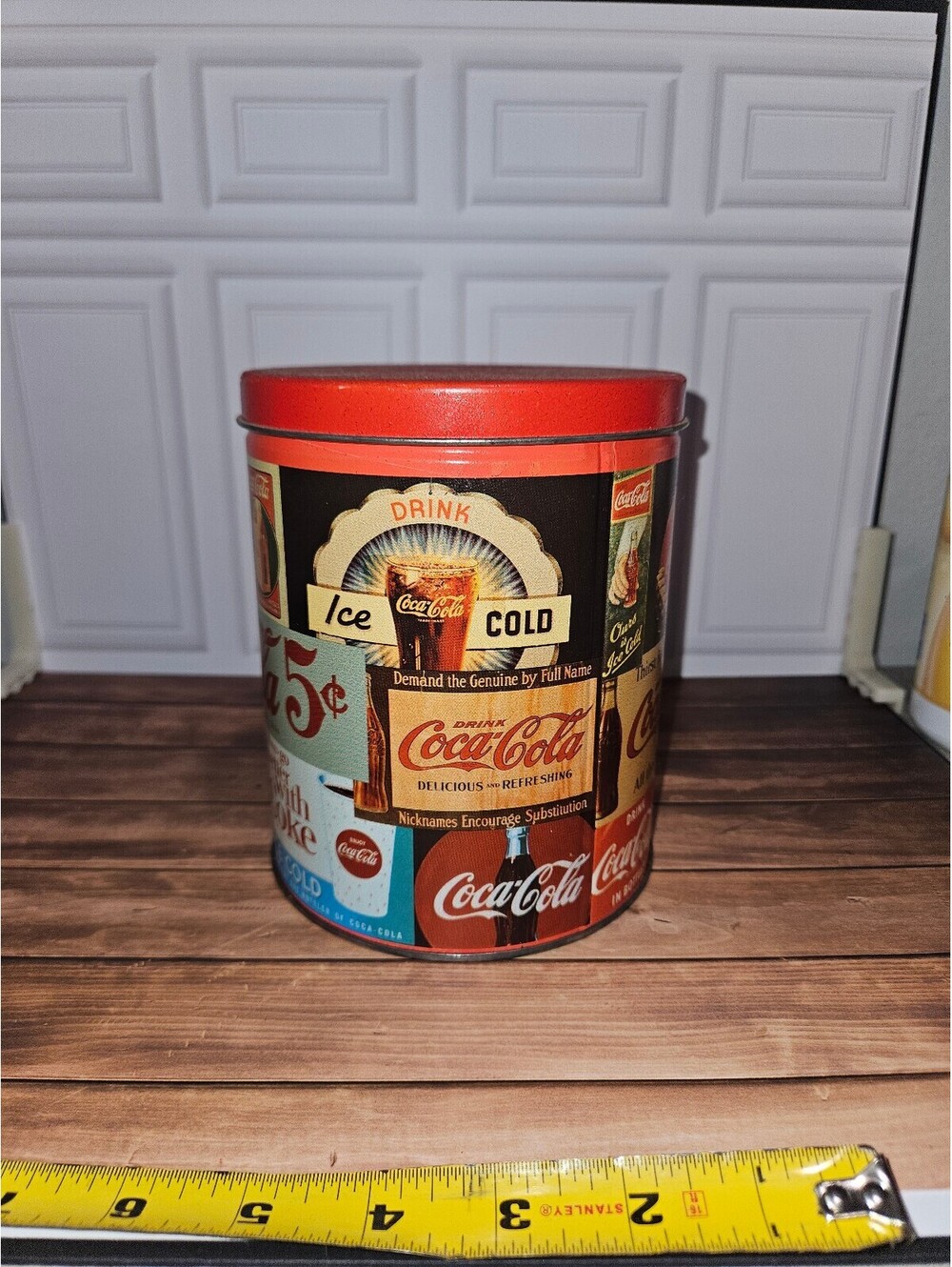 Vintage Coca-Cola Metal Tin Canister with Retro Advertising
